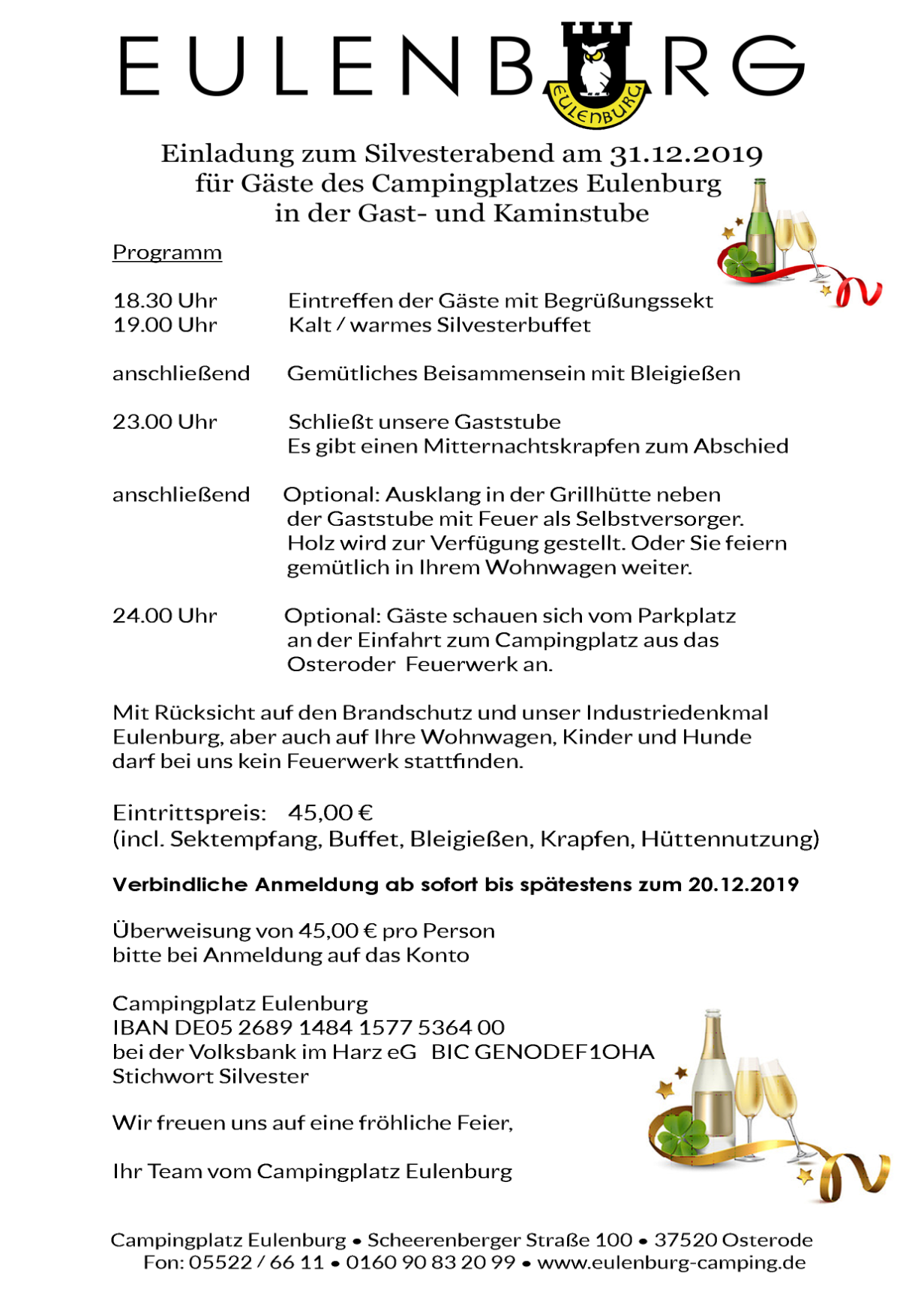 Eulenburg Einladung Silvesterabend 2019 Eulenburg Einladung Silvesterabend 2019