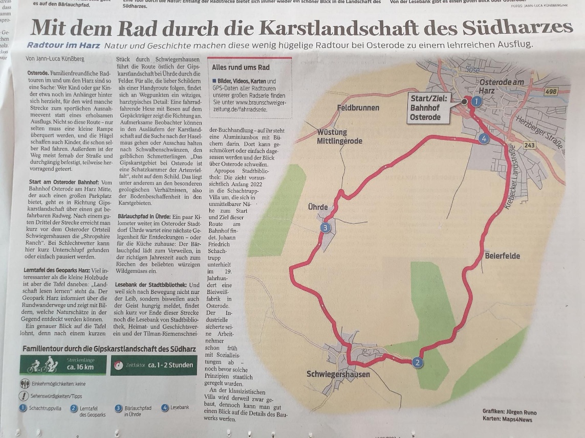 Radtour Vorschlag von Osterode über Schwiegershausen und Uehrde