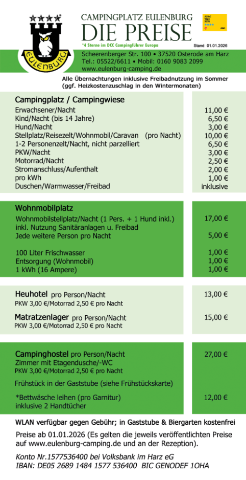 Aktuelle Preisliste gueltig ab 01.01.2026