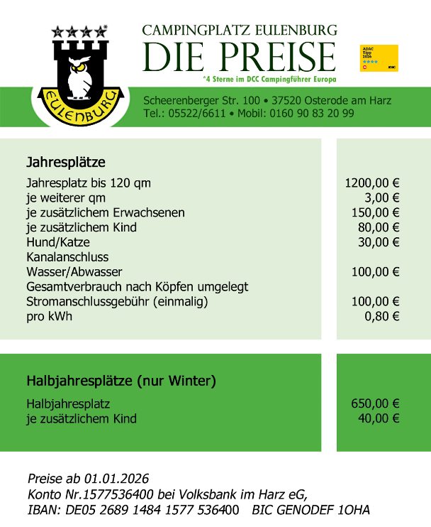 Jahresplätze Preise 2026