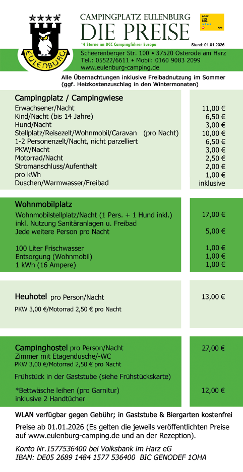Aktuelle Preisliste gueltig ab 01.01.2026