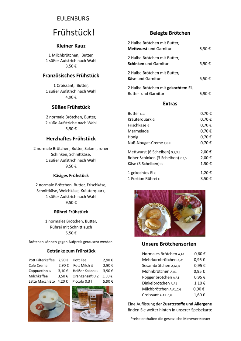 Eulenburg Frühstückskarte 2026 Eulenburg Frühstückskarte 2026