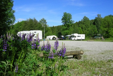 Wohnmobilstellplatz am Eingang des Campingplatzes